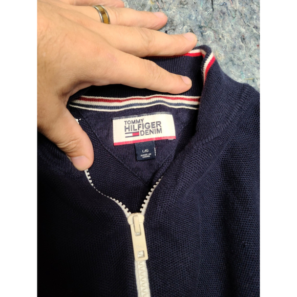 Oversized Tommy Hilfiger Denim Quarter Zip Sweater, Size L ( 265) - Picture 5 of 5